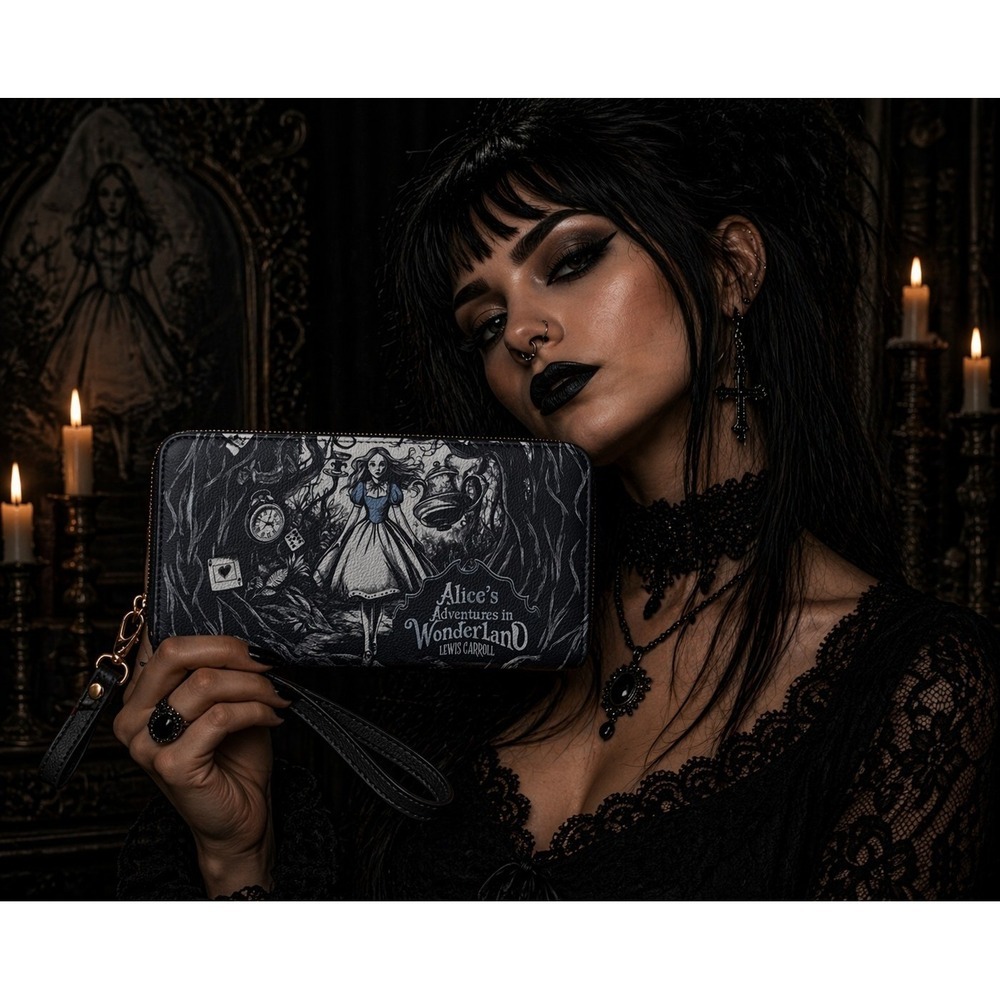 "Down the Rabbit Hole"Wallet Horror‎ Goth Halloween Lewis Carroll New Wonderland